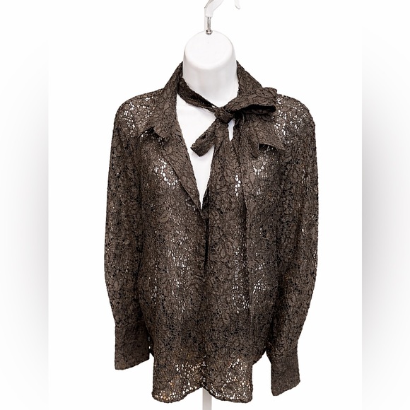 Zara Tops - NEW Zara Black Lace Tie-Neck Blouse | Size XXL